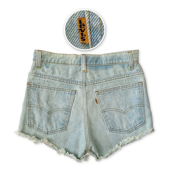 Levis Orange Tab Light Blue High Waisted Jean Shorts Fringe Distressed Boho - Picture 1 of 15